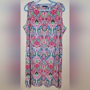 TOMMY HILFIGER Womens Pink Paisley Jewel Neck Below The Knee Shift Dress Size 16